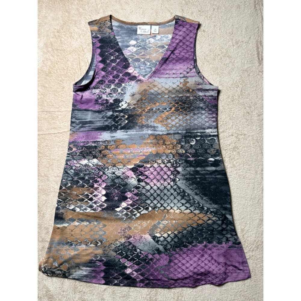 VTG Women with Control Purple Snakeskin Print V-Neck Sleeveless Mini Dress XS